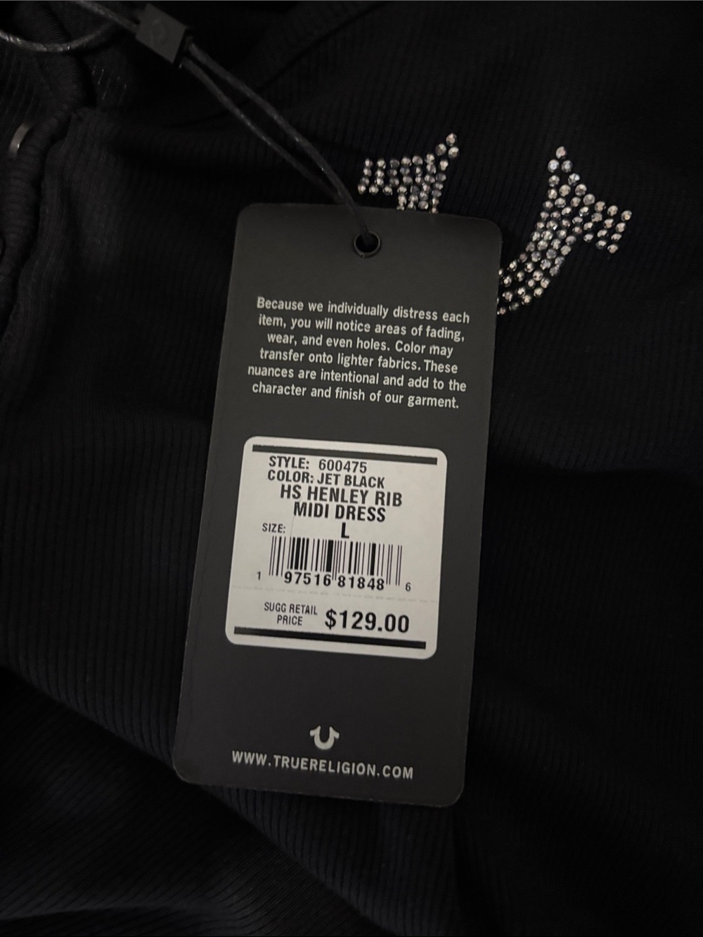 True Religion Black V-Neck Maxi Dress with Stud Logo - Picture 3 of 3